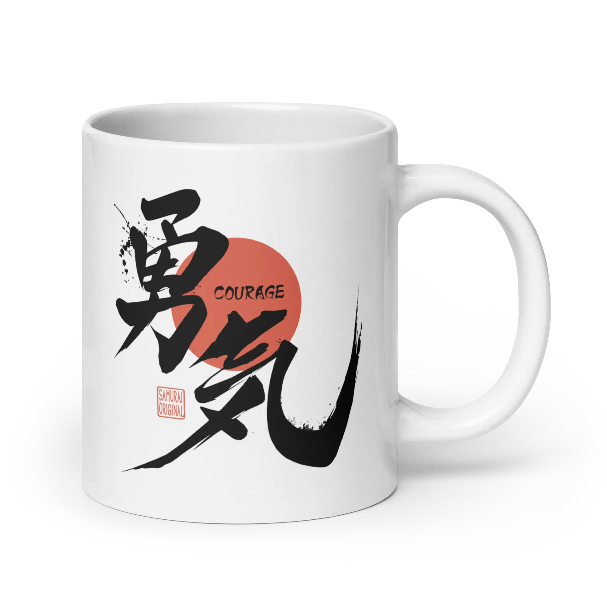 Courage Japanese Kanji Calligraphy White Glossy Mug - 20oz