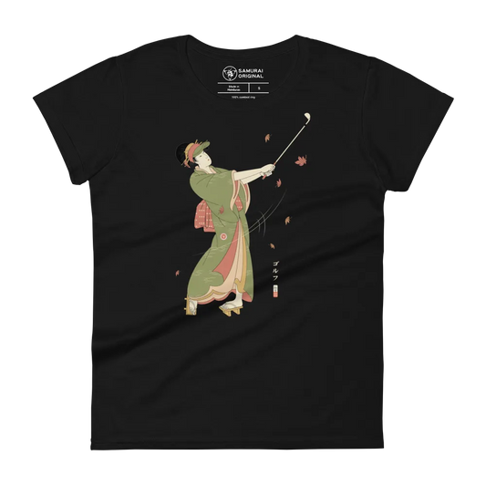 Geisha Golf Player Japanese Ukiyo-e Women's short sleeve T-shirt - Black / S