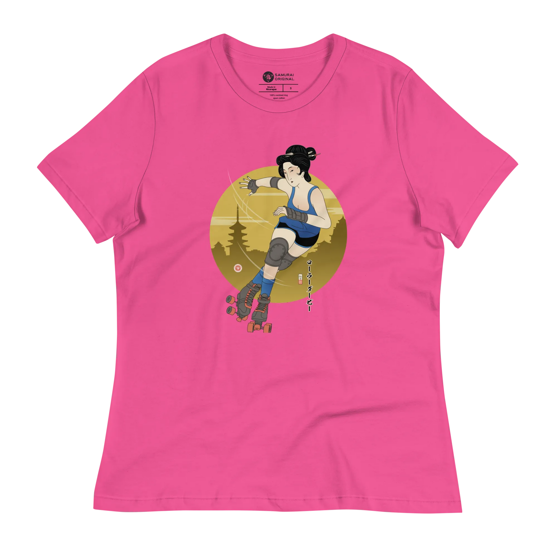 Geisha Roller Derby Japanese Ukiyo-e Women's Relaxed T-Shirt - Berry / S