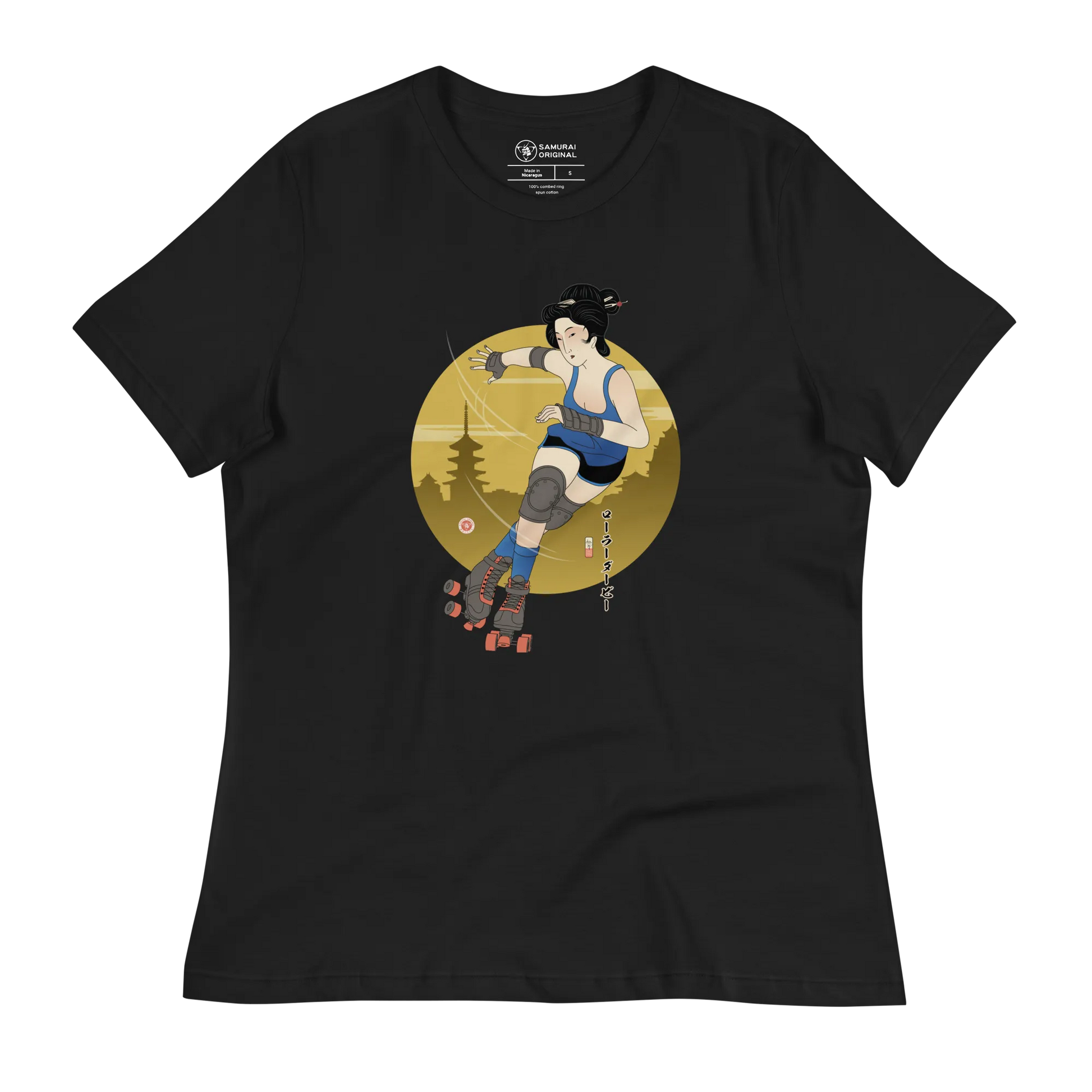 Geisha Roller Derby Japanese Ukiyo-e Women's Relaxed T-Shirt - Black / S