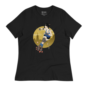 Geisha Roller Derby Japanese Ukiyo-e Women's Relaxed T-Shirt - Black / S