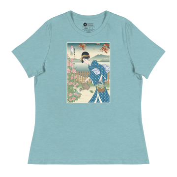 Geisha Gardening Japanese Ukiyo-e Women's Relaxed T-Shirt 2 - Heather Blue Lagoon / S