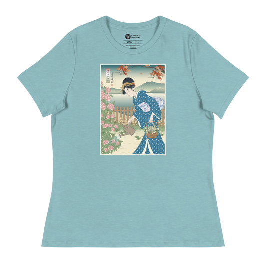 Geisha Gardening Japanese Ukiyo-e Women's Relaxed T-Shirt 2 - Heather Blue Lagoon / S