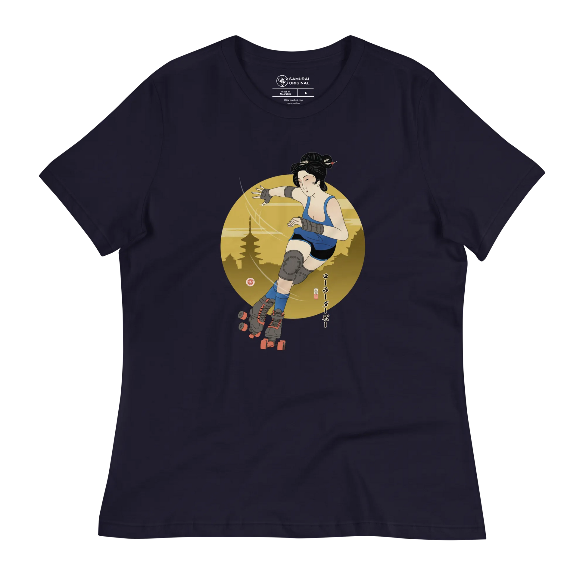 Geisha Roller Derby Japanese Ukiyo-e Women's Relaxed T-Shirt - Navy / S