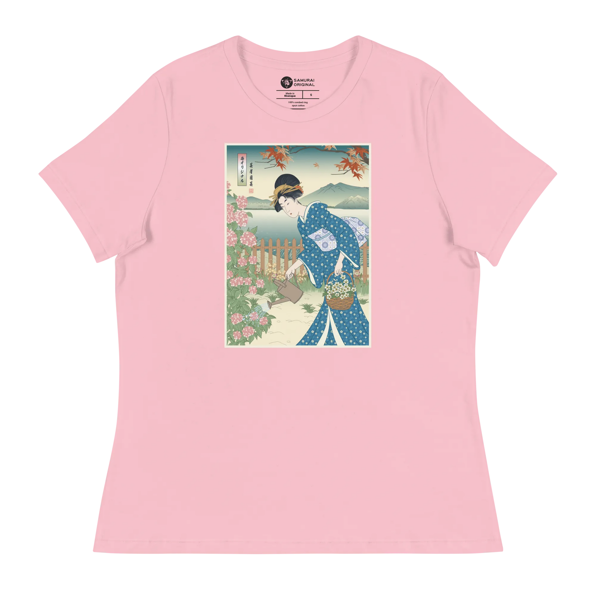 Geisha Gardening Japanese Ukiyo-e Women's Relaxed T-Shirt 2 - Pink / S