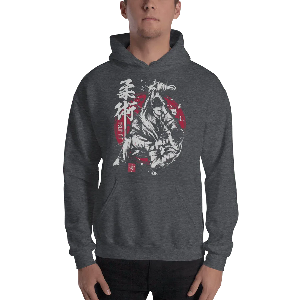 Jiu Jitsu Brazilian Martial Japanese Calligraphy Unisex Hoodie 2 - Dark Heather / S