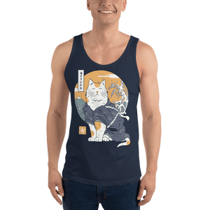 Cat Samurai Funny Japanese Ukiyo-e Unisex Tank Top - Navy / XS