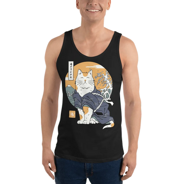 Cat Samurai Funny Japanese Ukiyo-e Unisex Tank Top - Black / XS