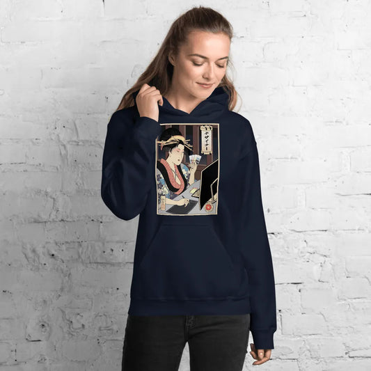 Geisha Design Japanese Ukiyo-e Unisex Hoodie - Navy / S