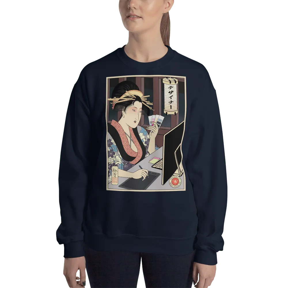 Geisha Design Japanese Ukiyo-e Unisex Sweatshirt - Navy / S