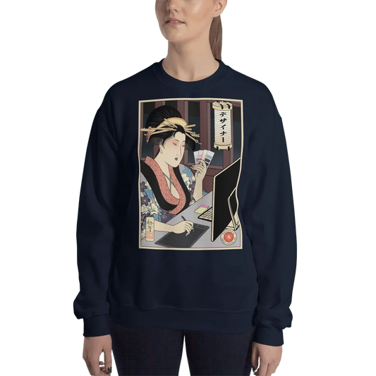 Geisha Design Japanese Ukiyo-e Unisex Sweatshirt - Navy / S