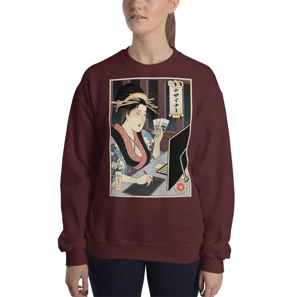 Geisha Design Japanese Ukiyo-e Unisex Sweatshirt - Maroon / S