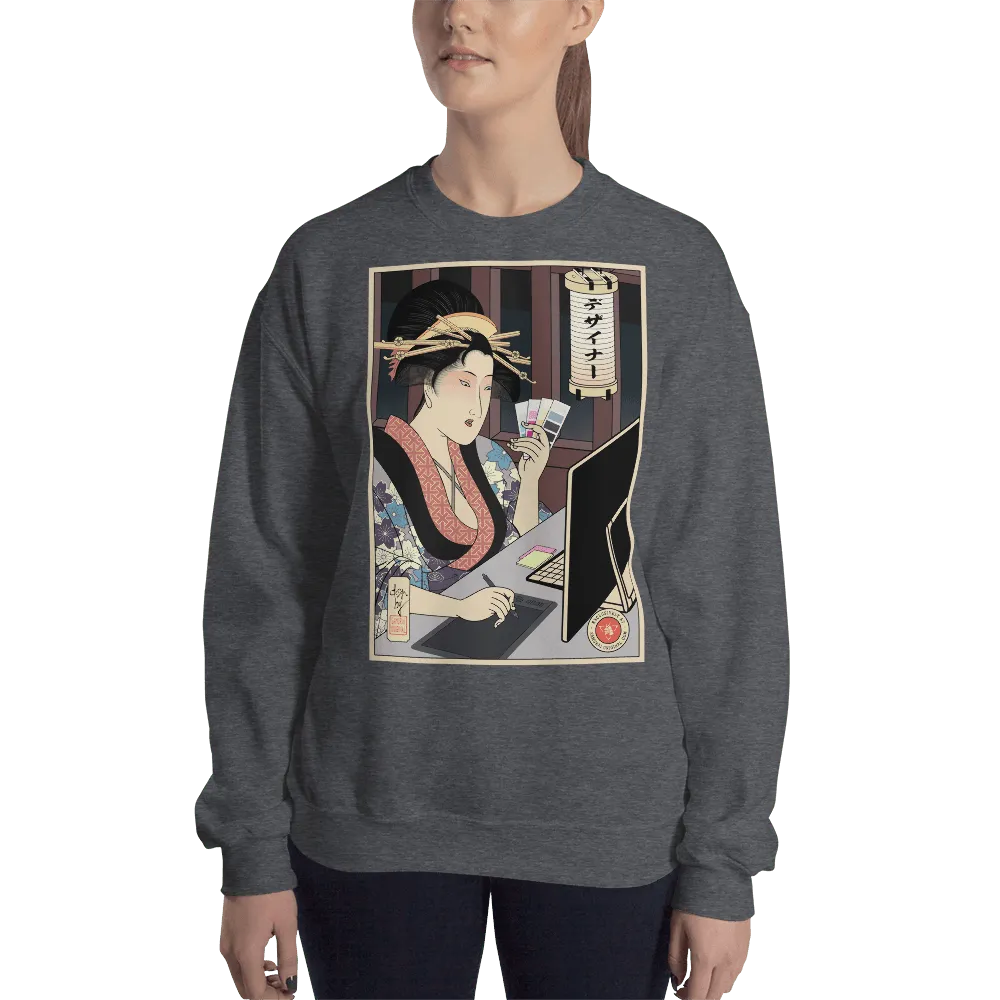 Geisha Design Japanese Ukiyo-e Unisex Sweatshirt - Dark Heather / S