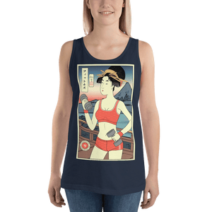 Geisha Fitness Gym Japanese Ukiyo-e Unisex Tank Top - Navy / XS