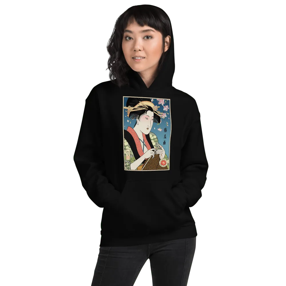 Geisha Knitting Mom Japanese Ukiyo-e Front Unisex Hoodie 2 - Black / S