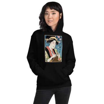 Geisha Knitting Mom Japanese Ukiyo-e Front Unisex Hoodie 2 - Black / S