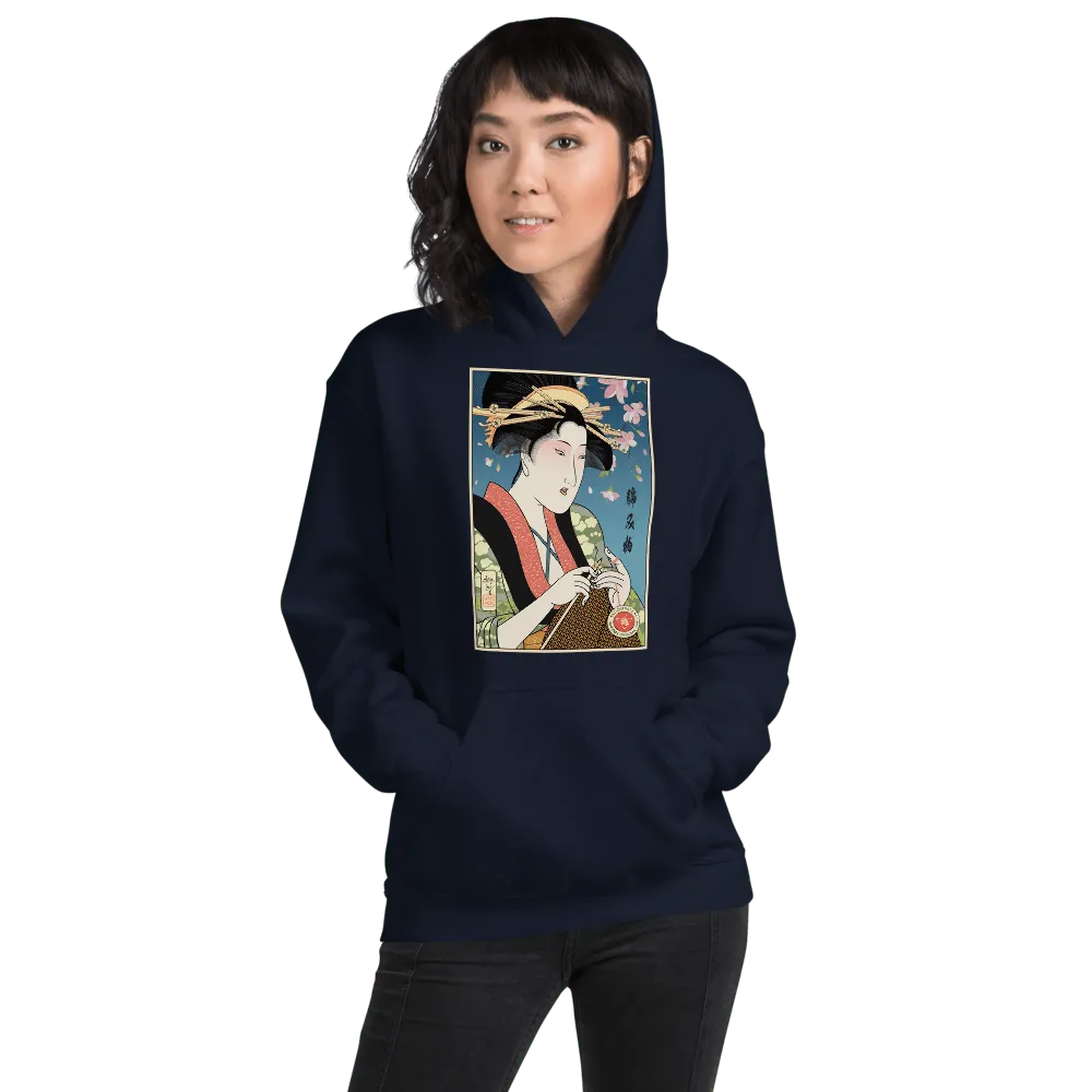 Geisha Knitting Mom Japanese Ukiyo-e Front Unisex Hoodie 2 - Navy / S