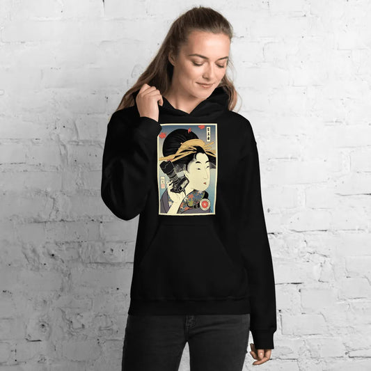 Geisha Photographer Camera Japanese Ukiyo-e Unisex Hoodie - Black / S