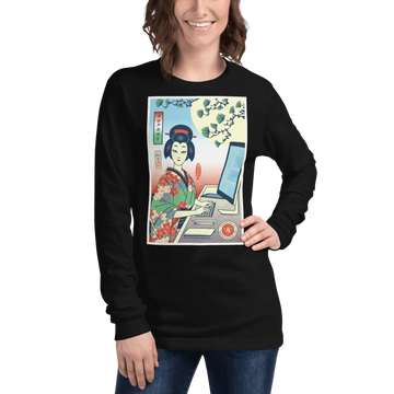 Geisha Programmer Computer Science Japanese Ukiyo-e Unisex Long Sleeve Tee - Black / XS