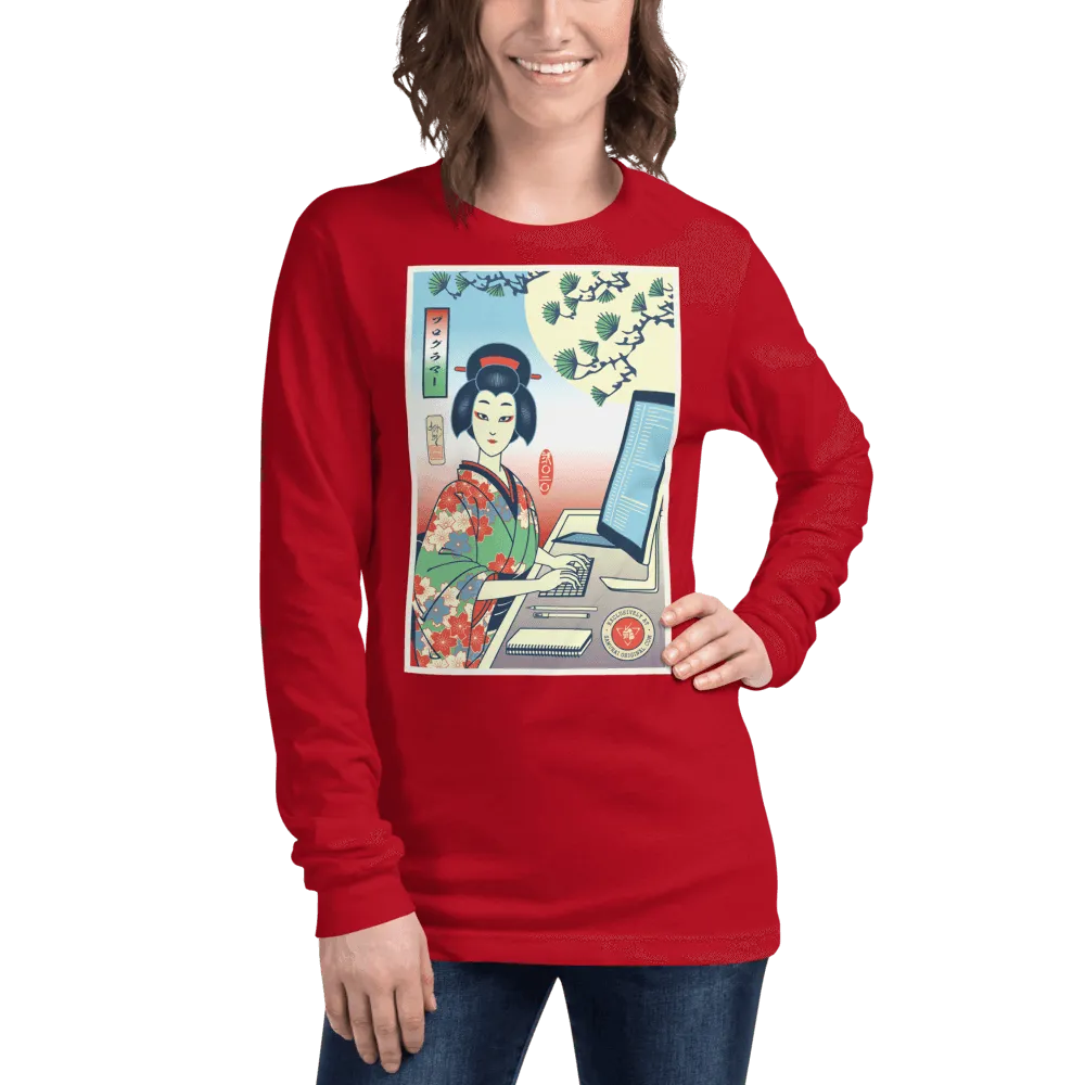 Geisha Programmer Computer Science Japanese Ukiyo-e Unisex Long Sleeve Tee - Red / XS