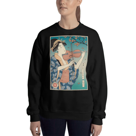 Geisha Violin Music Japanese Ukiyo-e Unisex Sweatshirt - Black / S