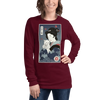 Geisha & Cat Funny Japanese Ukiyo-e Unisex Long Sleeve Tee - Maroon / XS