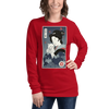 Geisha & Cat Funny Japanese Ukiyo-e Unisex Long Sleeve Tee - Red / XS