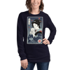 Geisha & Cat Funny Japanese Ukiyo-e Unisex Long Sleeve Tee - Navy / XS