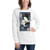 Geisha & Cat Funny Japanese Ukiyo-e Unisex Long Sleeve Tee - White / XS