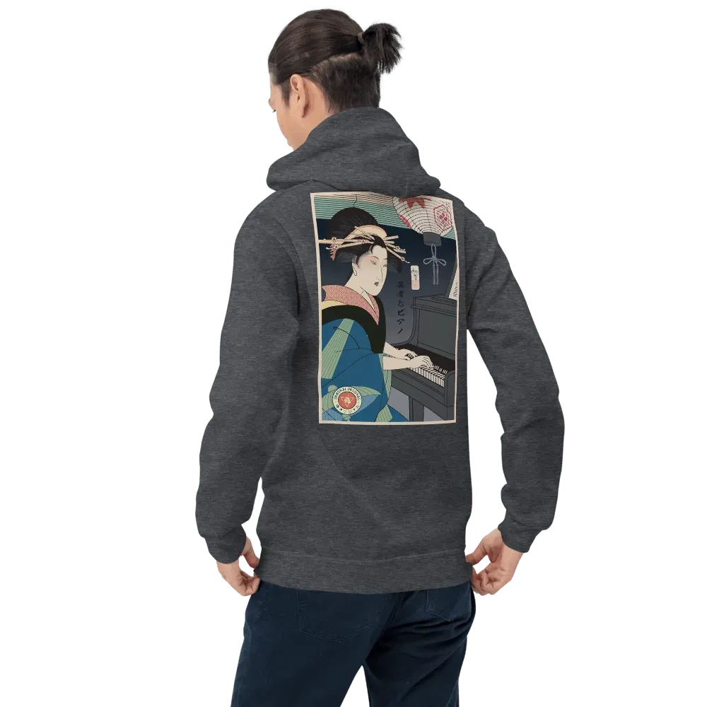 Geisha Piano Player Music Japanese Ukiyo-e Unisex Hoodie - Dark Heather / S