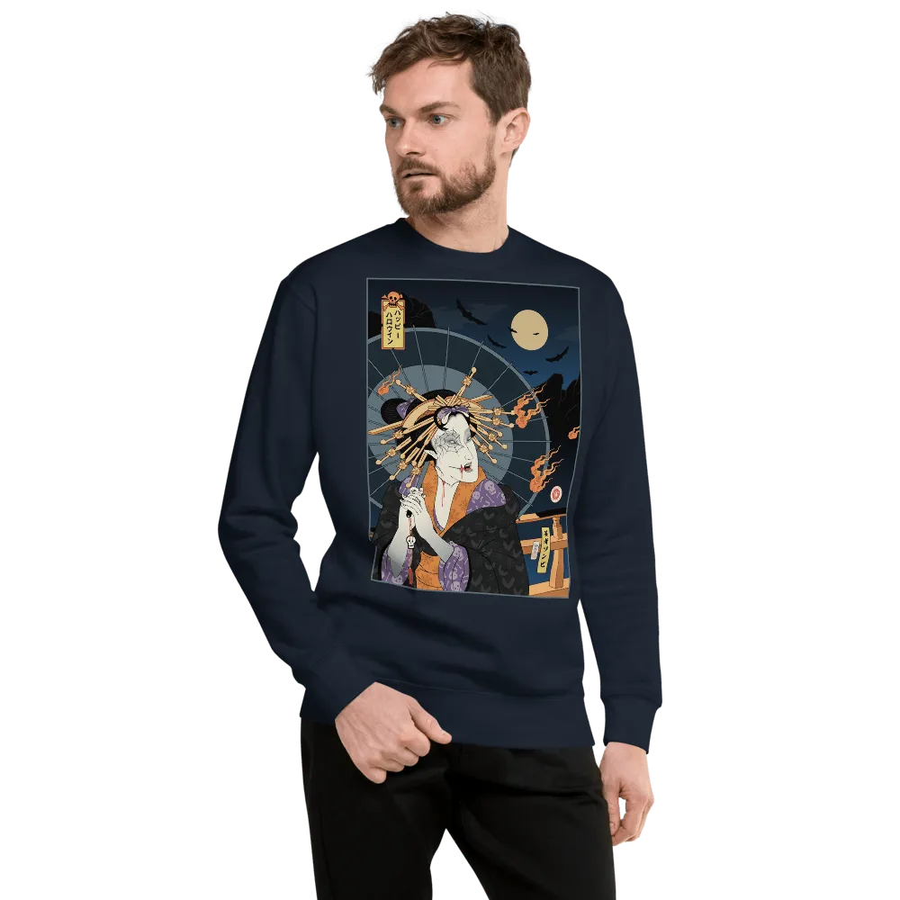 Halloween Geisha Zombies Japanese Ukiyo-e Unisex Premium Sweatshirt - Navy Blazer / S