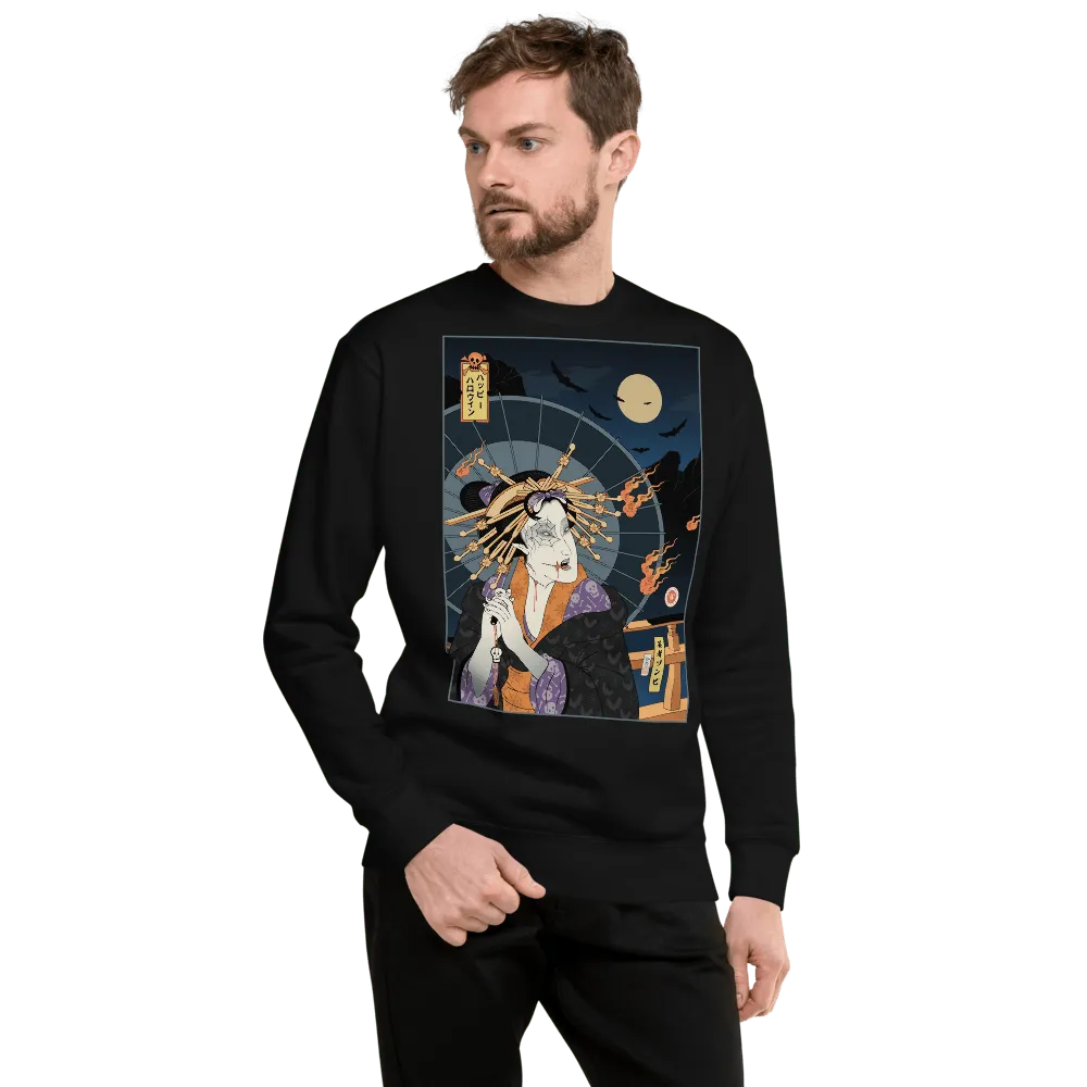 Halloween Geisha Zombies Japanese Ukiyo-e Unisex Premium Sweatshirt - Black / S