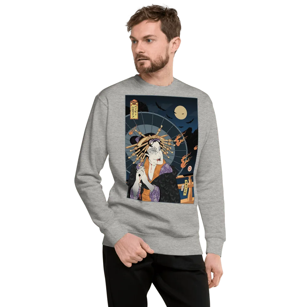 Halloween Geisha Zombies Japanese Ukiyo-e Unisex Premium Sweatshirt - Carbon Grey / S