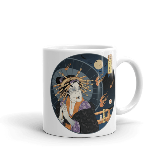 Halloween Geisha Zombies Japanese Ukiyo-e White Glossy Mug - Default Title