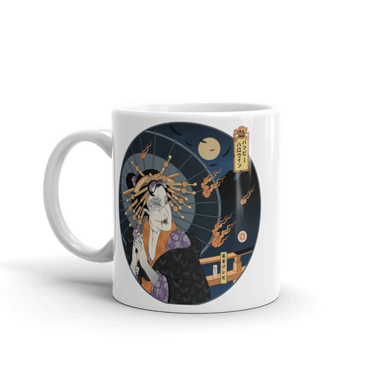 Halloween Geisha Zombies Japanese Ukiyo-e White Glossy Mug -