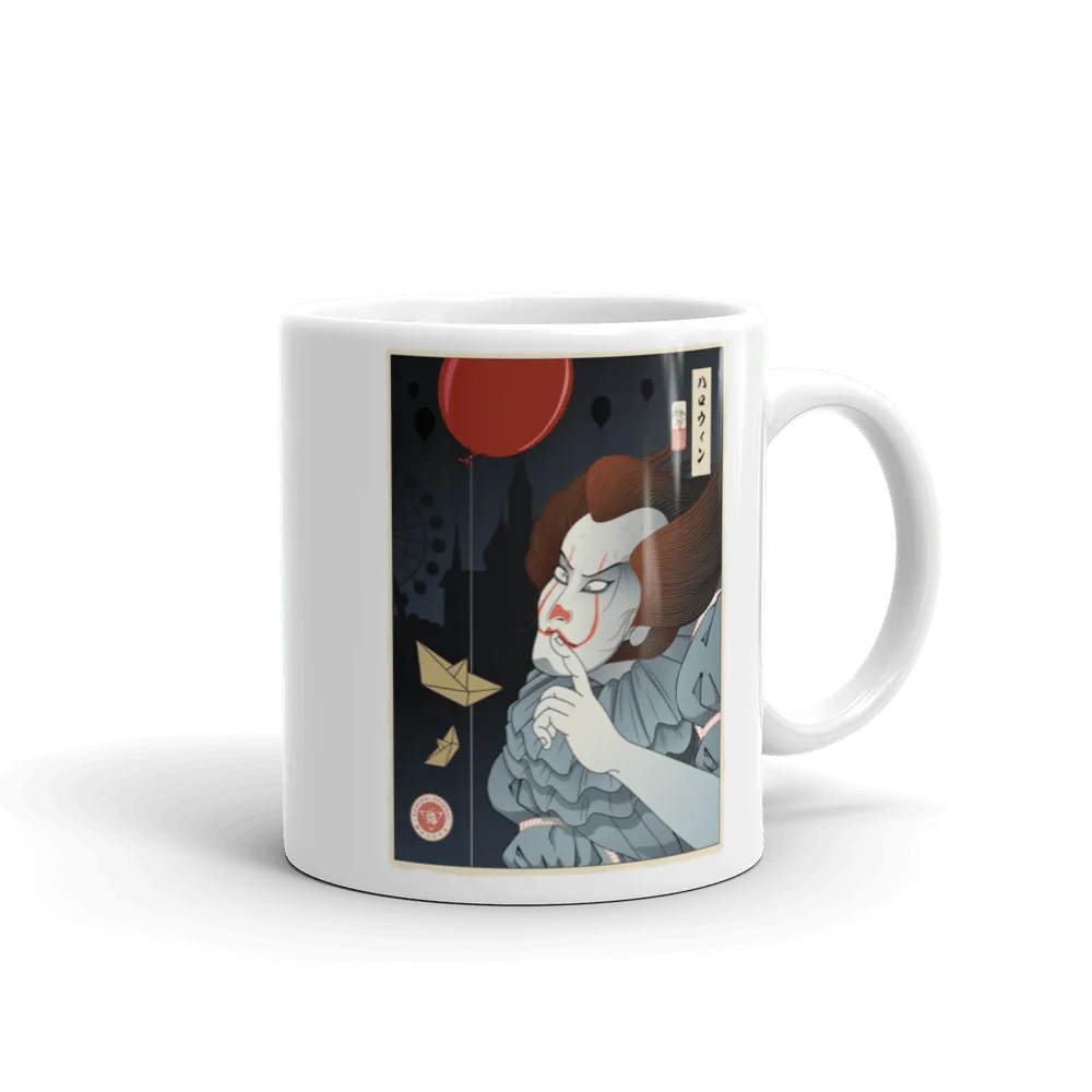 Halloween Pennywise Clown Japanese Ukiyo-e White Glossy Mug - Default Title