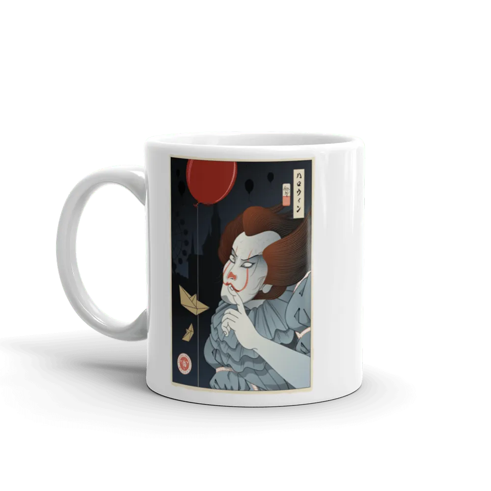 Halloween Pennywise Clown Japanese Ukiyo-e White Glossy Mug -