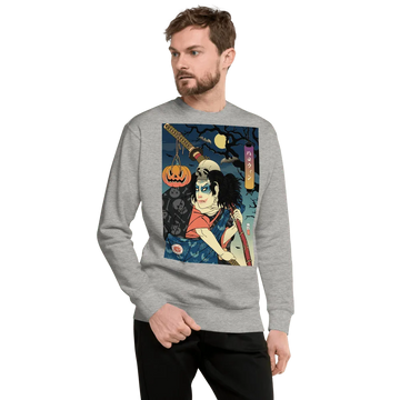 Halloween Samurai Joker Japanese Ukiyo-e Unisex Premium Sweatshirt - Carbon Grey / S