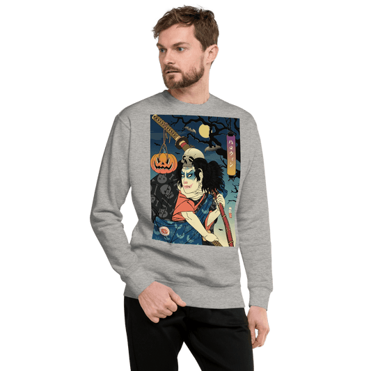 Halloween Samurai Joker Japanese Ukiyo-e Unisex Premium Sweatshirt - Carbon Grey / S