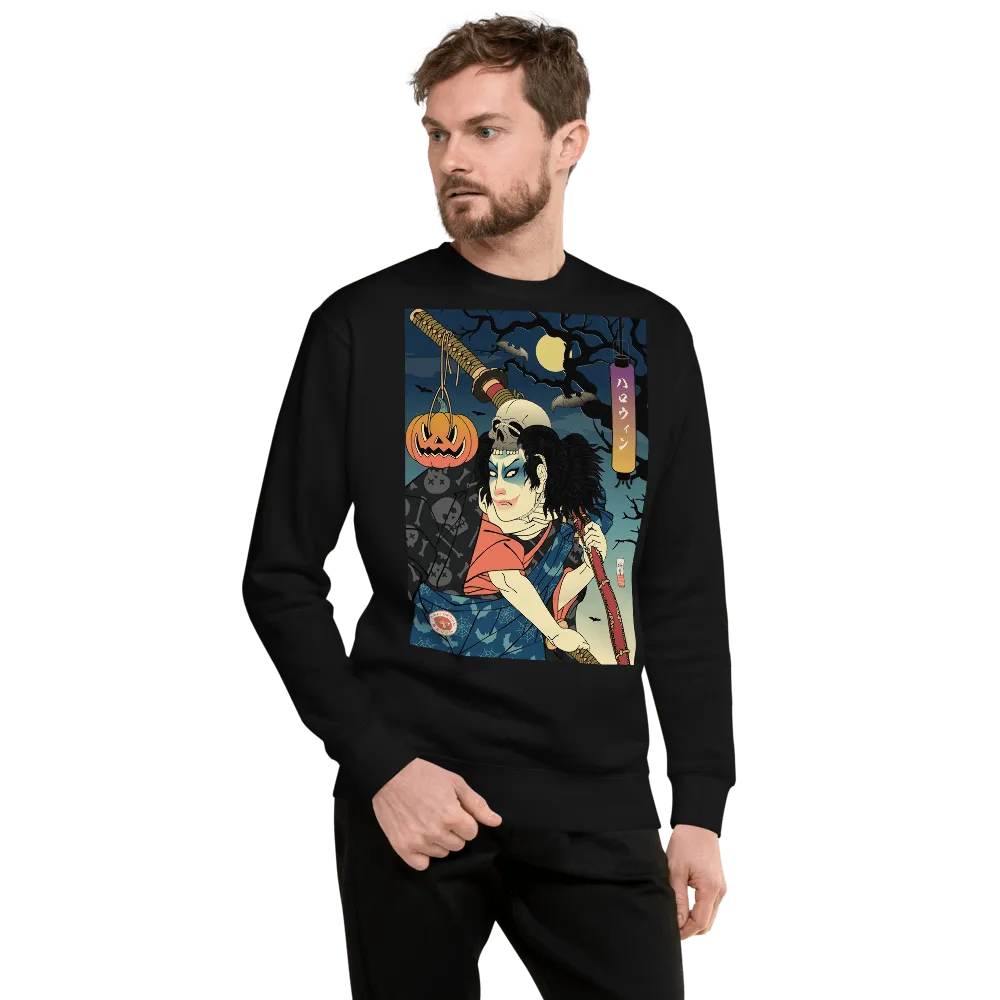 Halloween Samurai Joker Japanese Ukiyo-e Unisex Premium Sweatshirt - Black / S