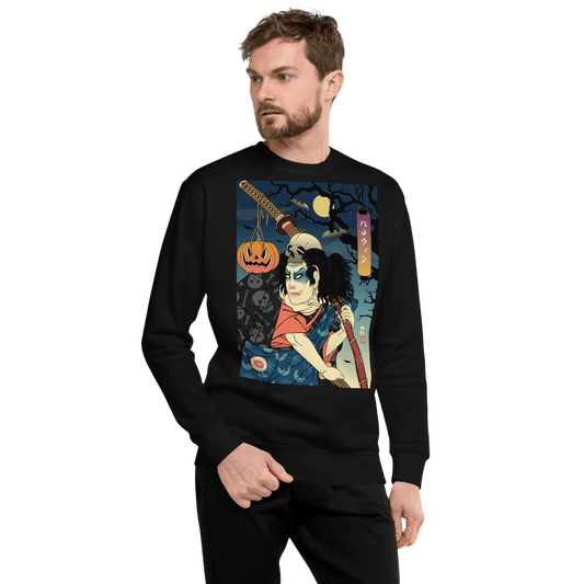 Halloween Samurai Joker Japanese Ukiyo-e Unisex Premium Sweatshirt - Black / S