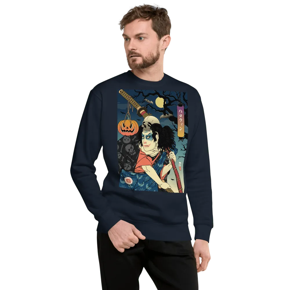 Halloween Samurai Joker Japanese Ukiyo-e Unisex Premium Sweatshirt - Navy Blazer / S