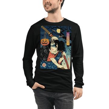 Halloween Samurai Joker Japanese Ukiyo-e Unisex Long Sleeve Tee - Black / S