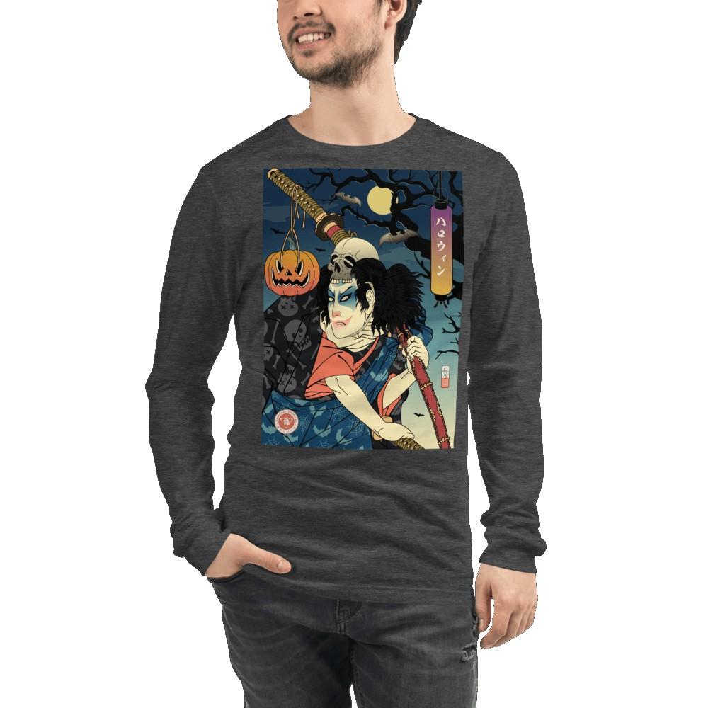 Halloween Samurai Joker Japanese Ukiyo-e Unisex Long Sleeve Tee - Dark Grey Heather / S