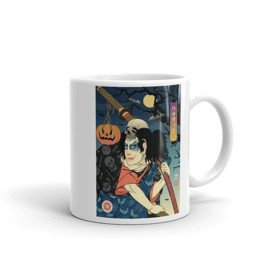 Halloween Samurai Joker Japanese Ukiyo-e White Glossy Mug - Default Title