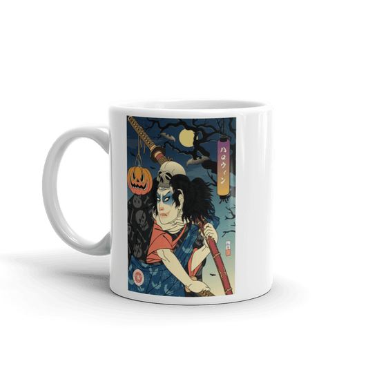 Halloween Samurai Joker Japanese Ukiyo-e White Glossy Mug -