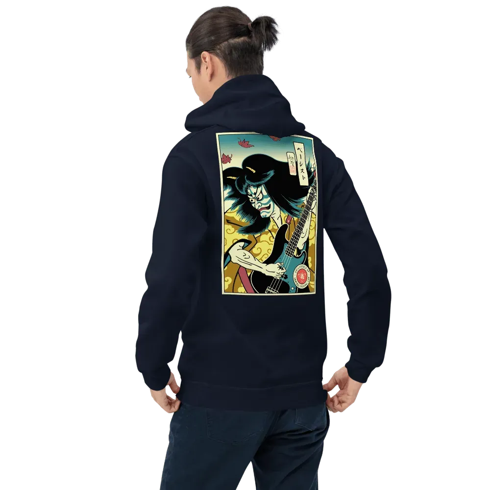 Hannya Bassist Player Music Japanese Ukiyo-e Unisex Hoodie - Navy / S