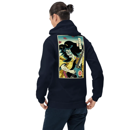 Hannya Bassist Player Music Japanese Ukiyo-e Unisex Hoodie - Navy / S