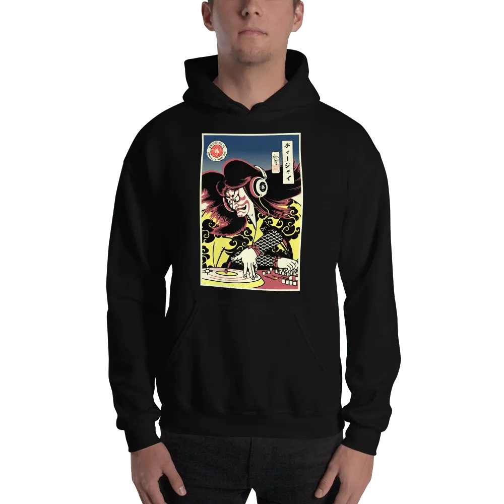 Hannya DJ Turntable Music Japanese Ukiyo-e Unisex Hoodie - Black / S