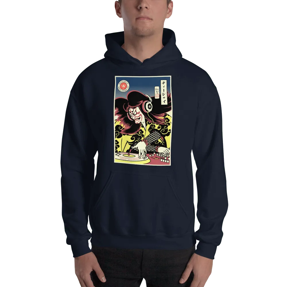 Hannya DJ Turntable Music Japanese Ukiyo-e Unisex Hoodie - Navy / S